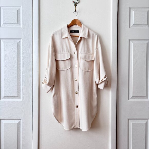 Zara Long Overshirt in Cream - Picture 3 of 8